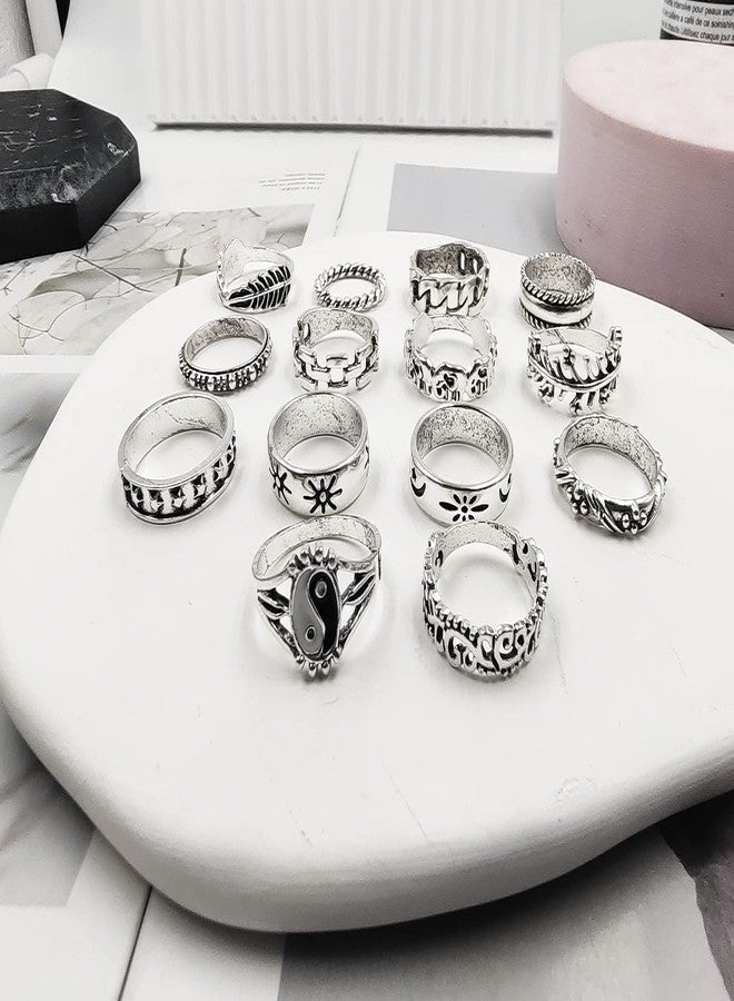 INENIMARTJ Silver Knuckle Stackable Rings Set for Women, Multiple Stackable Snake Butterfly Heart Flowers Yin Yang Joint Finger Rings, Vintage Stack Midi Rings Set (B) - Image 2