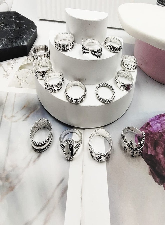 INENIMARTJ Silver Knuckle Stackable Rings Set for Women, Multiple Stackable Snake Butterfly Heart Flowers Yin Yang Joint Finger Rings, Vintage Stack Midi Rings Set (B) - Image 5