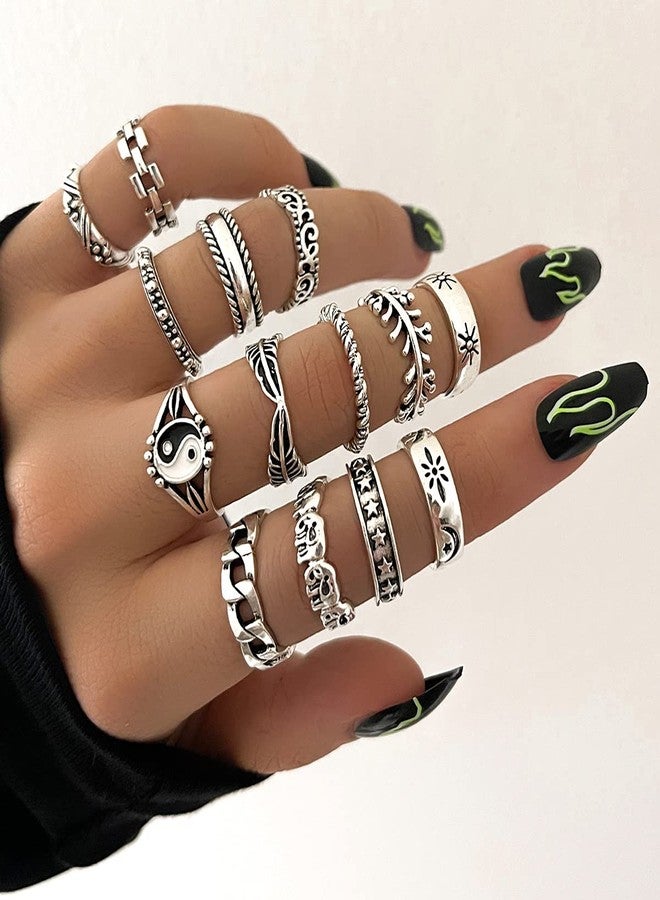 INENIMARTJ Silver Knuckle Stackable Rings Set for Women, Multiple Stackable Snake Butterfly Heart Flowers Yin Yang Joint Finger Rings, Vintage Stack Midi Rings Set (B) - Image 4