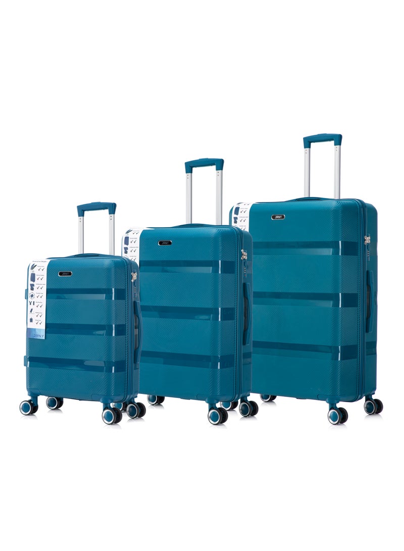 جورني JRNY Durable PP Luggage Trolley Bag 3 Piece Set Hard Shell, Turquesa (S-20, M-24, L-28 Inch) – 8 Silent 360° Spinner Wheels, Built-in Lock (PP 923) - Image 1