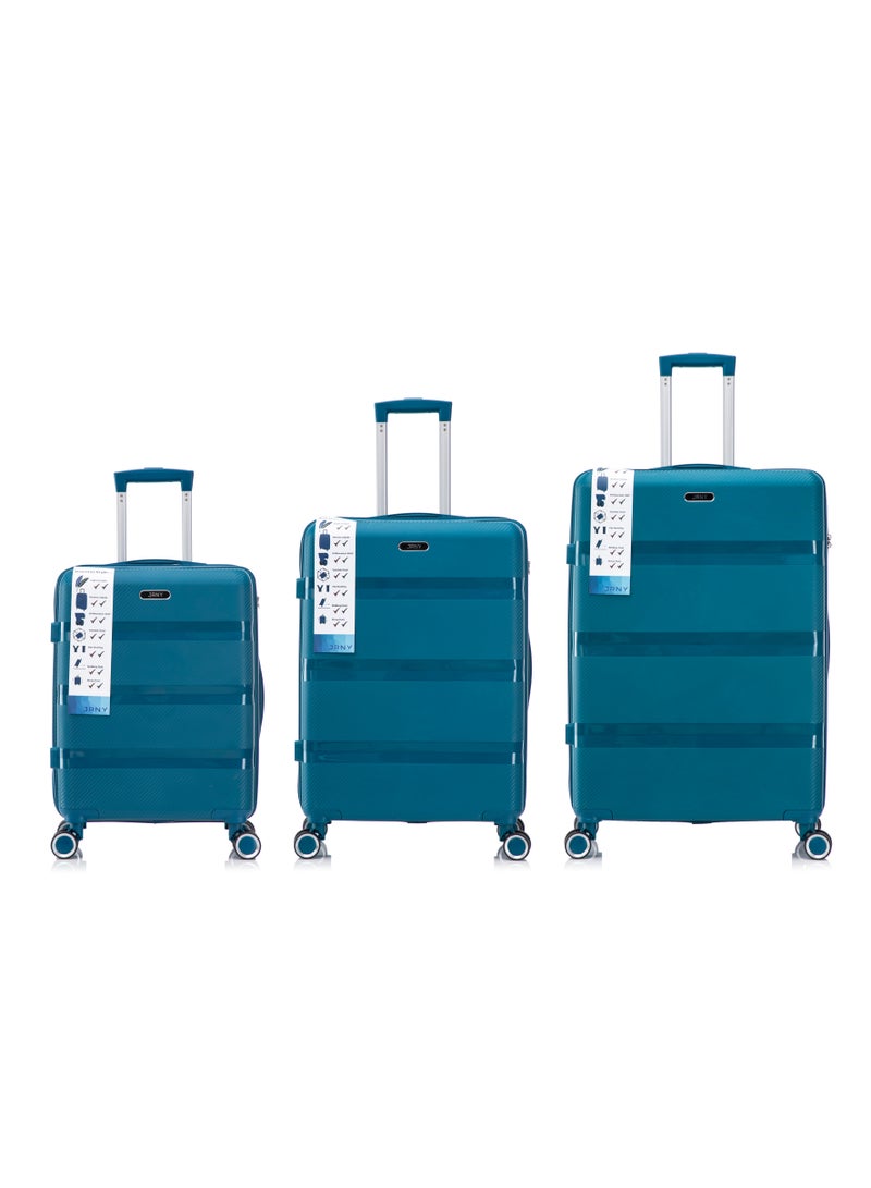 جورني JRNY Durable PP Luggage Trolley Bag 3 Piece Set Hard Shell, Turquesa (S-20, M-24, L-28 Inch) – 8 Silent 360° Spinner Wheels, Built-in Lock (PP 923) - Image 2