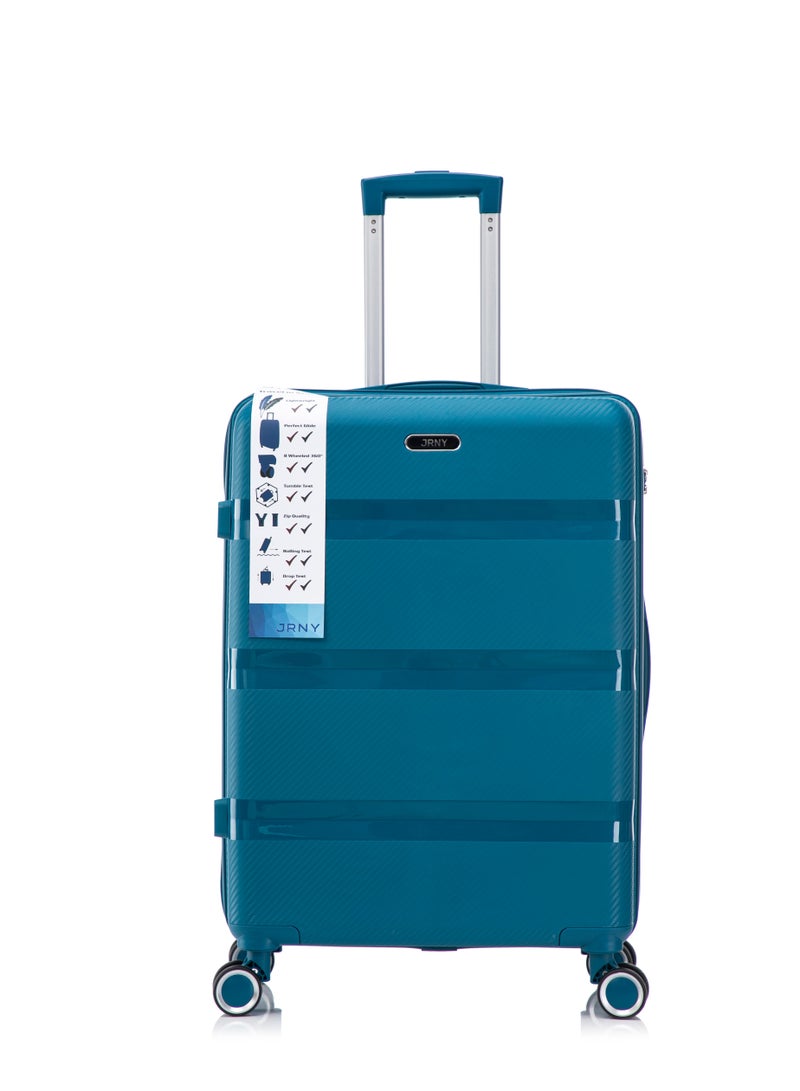 جورني JRNY Durable PP Luggage Trolley Bag 3 Piece Set Hard Shell, Turquesa (S-20, M-24, L-28 Inch) – 8 Silent 360° Spinner Wheels, Built-in Lock (PP 923) - Image 3