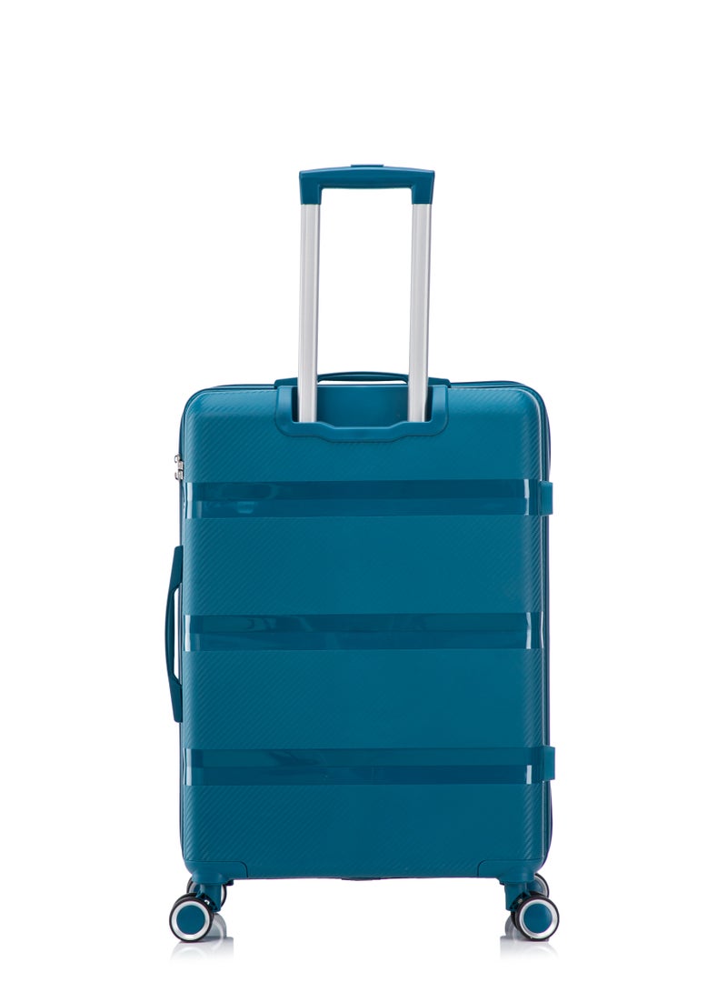 جورني JRNY Durable PP Luggage Trolley Bag 3 Piece Set Hard Shell, Turquesa (S-20, M-24, L-28 Inch) – 8 Silent 360° Spinner Wheels, Built-in Lock (PP 923) - Image 4