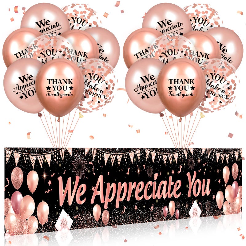 Yoirrat We Appreciate You Decorations Rose Gold Appreciate You Banner Yard Sign with 18 Pcs Balloons Thank You for All You Do Banner Employee Staff Appreciation Gifts Teacher Doctor Appreciation Party Decor - Image 2