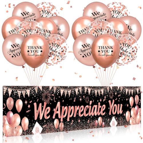 Yoirrat We Appreciate You Decorations Rose Gold Appreciate You Banner Yard Sign with 18 Pcs Balloons Thank You for All You Do Banner Employee Staff Appreciation Gifts Teacher Doctor Appreciation Party Decor - Image 1