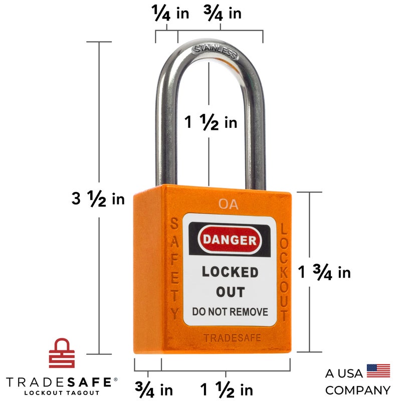TRADESAFE مجموعة أقفال TRADESAFE لقفل العلامات، 10 قفل أمان برتقالي متطابق المفاتيح، مجموعة غير محدودة، 2 مفتاح لكل قفل، أقفال Loto متوافقة مع OSHA، لمجموعات قفل العلامات - Image 2
