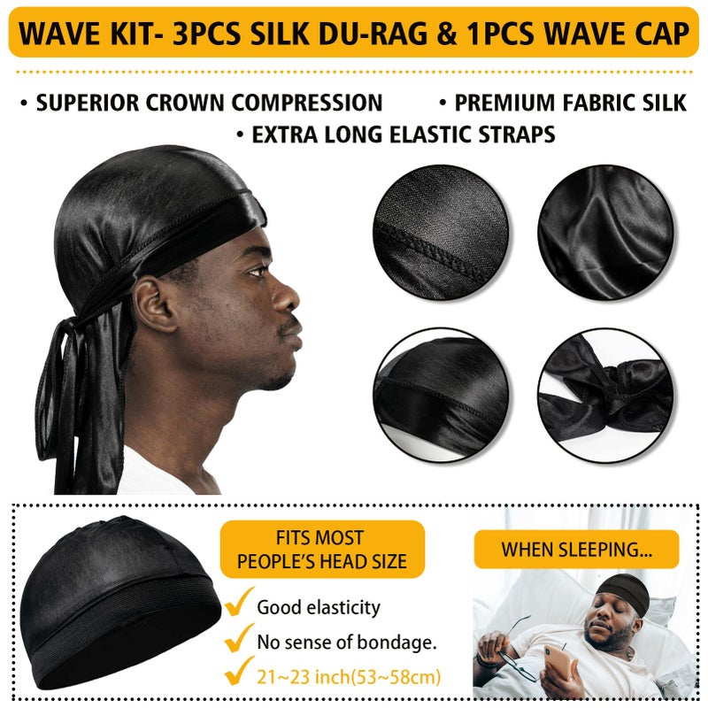 Goiple Wave Pomade for Men Strong Hold Easy Wash Hair Cream Grease, Promotes Layered Waves, Moisture, Shine, Brush and Durag Cap Set - Image 4