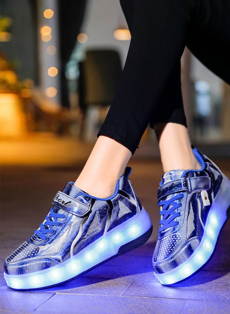 إسكدنيا أحذية تزلج بإضاءة LED قابلة للشحن عبر USB أحذية رياضية بعجلات للأولاد والبنات والأطفال - Image 4