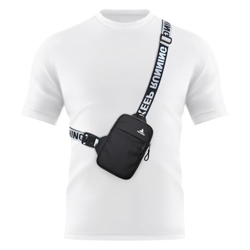 Peicees Mini Crossbody Sling Bag Chest Bag Dual Pocket Water Resistant Fanny Pack Running Phone Holder for Men Women Workout Travel Black - Image 1