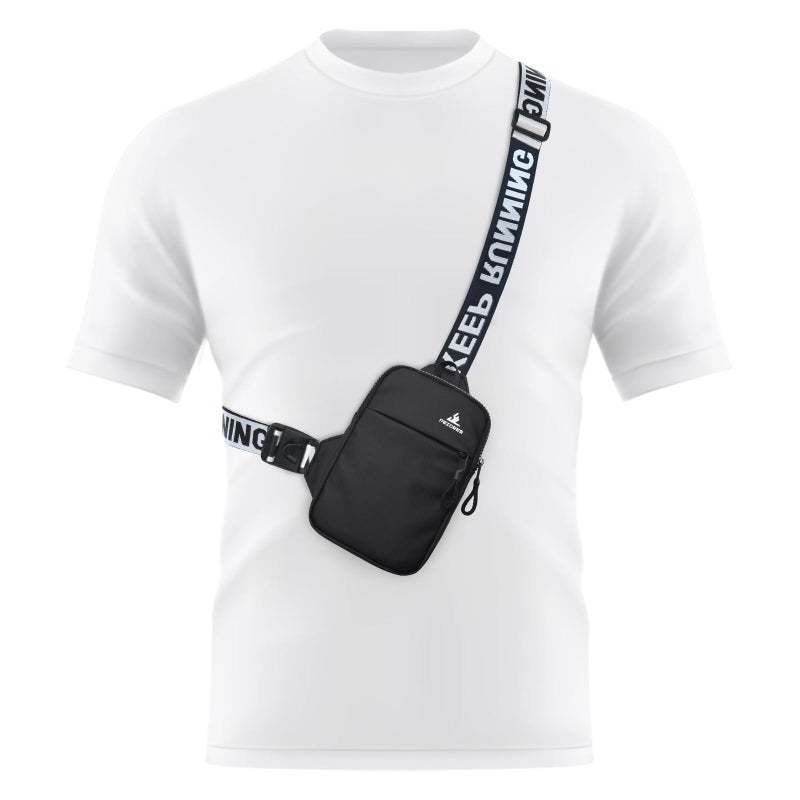 Peicees Mini Crossbody Sling Bag Chest Bag Dual Pocket Water Resistant Fanny Pack Running Phone Holder for Men Women Workout Travel Black - Image 2