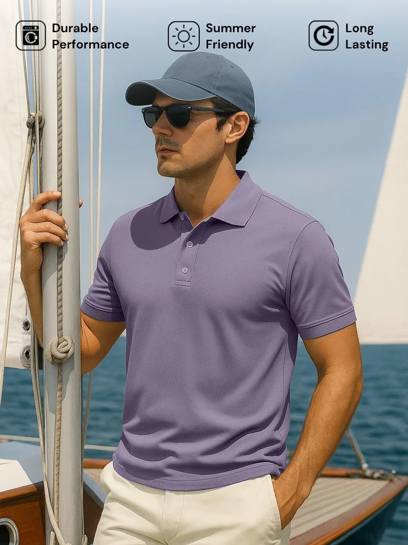 NOBERO Men's Cotton Solid Regular Fit Polo Shirt