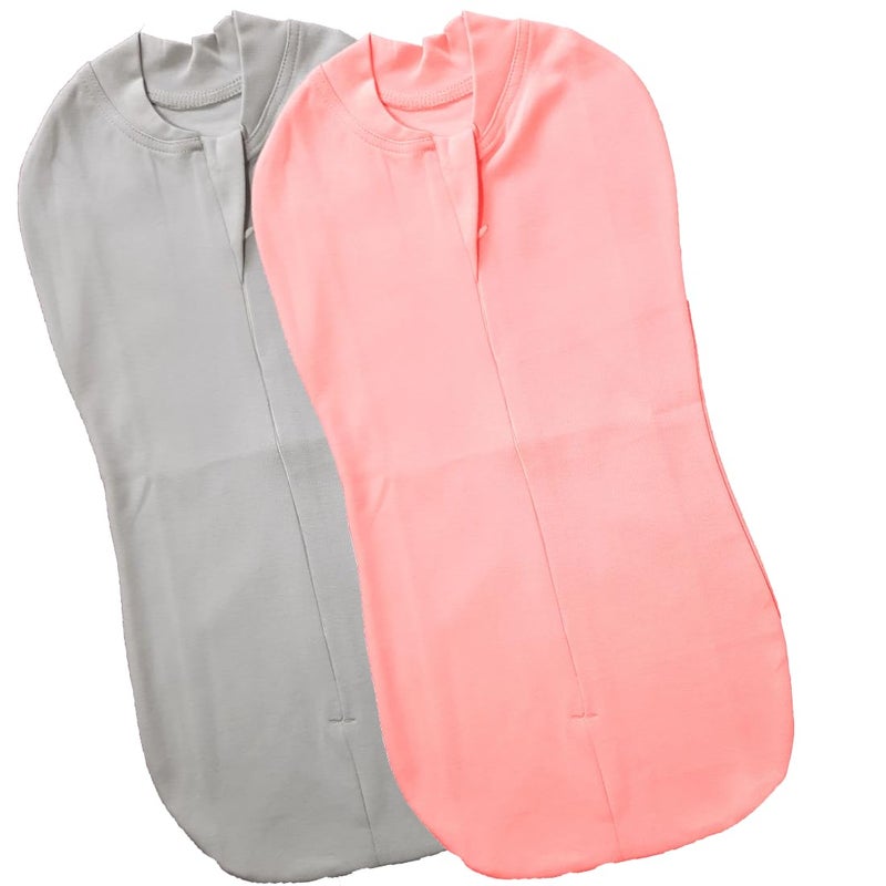 MammaChamp Zipper Swaddle POD Blankets Sleeping Bag Wrap Sack for Newborn Infant Baby 03 months Packof 2 GreyPeach - Image 1