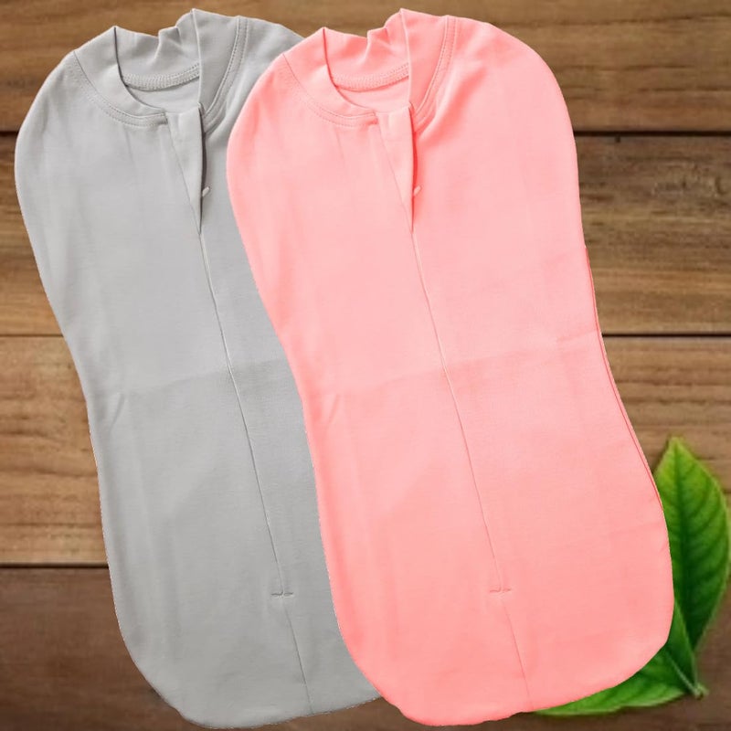 MammaChamp Zipper Swaddle POD Blankets Sleeping Bag Wrap Sack for Newborn Infant Baby 03 months Packof 2 GreyPeach - Image 2