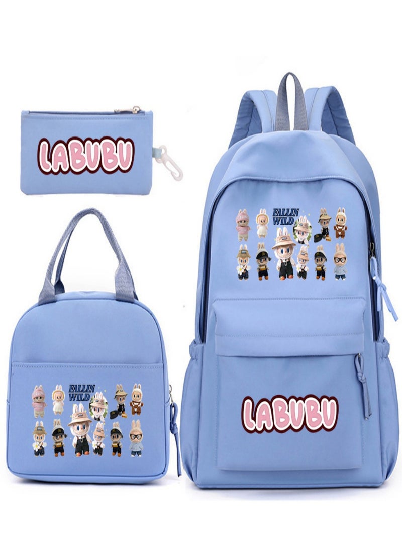 Labubu Children Backpack Schoolbag Teen Student School Book bag with Lunch Box Pen Case 3 in 1 for Kids