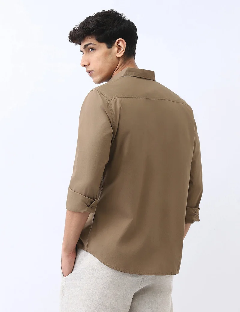 Urbano Fashion  Urbano Fashion Men's Light Brown Cotton Full Sleeve Regular Fit Casual Solid Shirt for Men | Best Price UAE