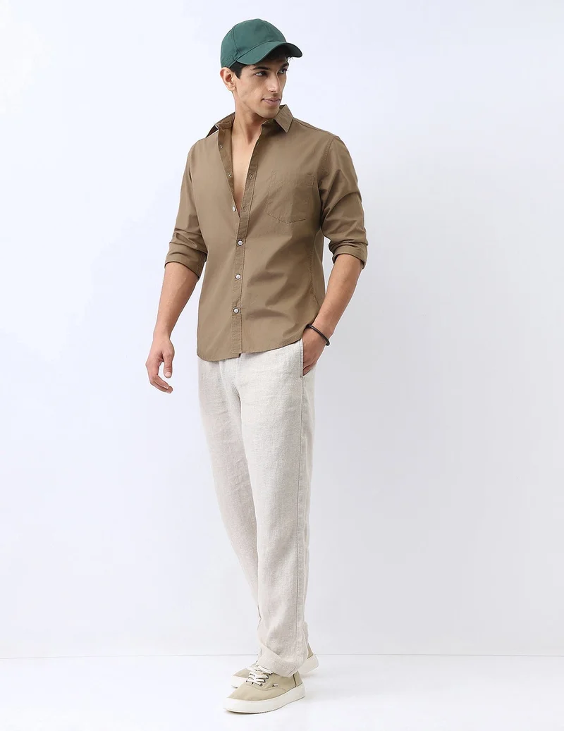 Urbano Fashion  Urbano Fashion Men's Light Brown Cotton Full Sleeve Regular Fit Casual Solid Shirt for Men | Best Price UAE