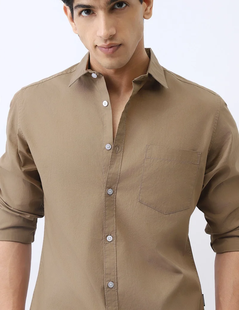 Urbano Fashion  Urbano Fashion Men's Light Brown Cotton Full Sleeve Regular Fit Casual Solid Shirt for Men | Best Price UAE