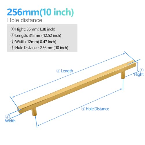 Redunest Cabinet Pulls Gold Cabinet Handles Square Drawer Pulls 10 Pack 10 Inch 256mm Hole Centers Stainless Steel Kitchen Door Cupboard Cabinet Handles1260 Inch Length Hardware Handles - Image 3