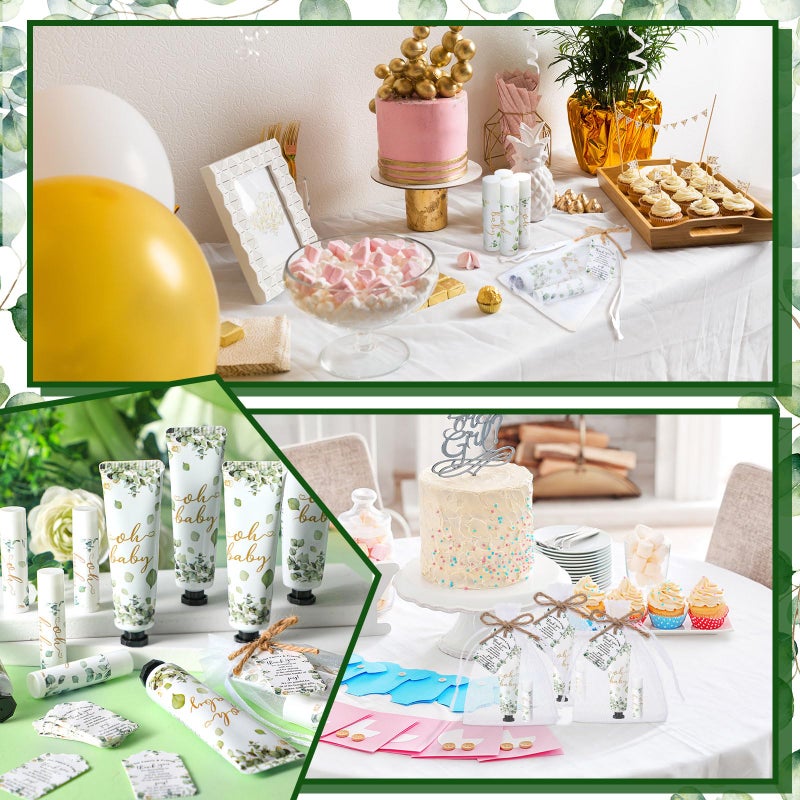 Swiffen 48 Sets 192 Pcs Baby Shower Gifts for Guests Sage Green Oh Baby Shower Games Prizes Greenery Eucalyptus Party Gifts Bulk 48 Hand Cream and 48 Lip Balm Bridal Wedding Party Favors Travel Size - Image 5