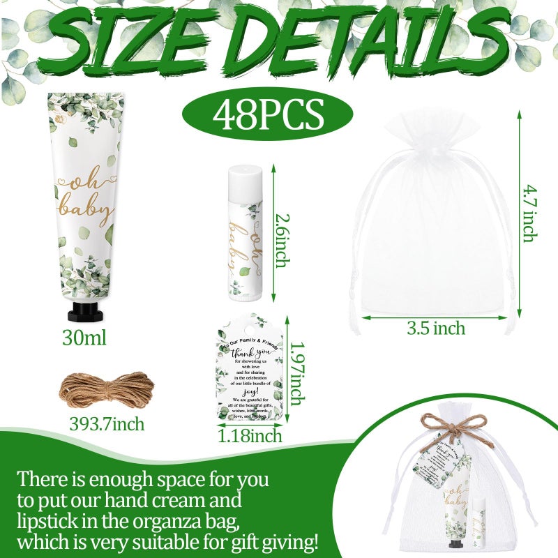 Swiffen 48 Sets 192 Pcs Baby Shower Gifts for Guests Sage Green Oh Baby Shower Games Prizes Greenery Eucalyptus Party Gifts Bulk 48 Hand Cream and 48 Lip Balm Bridal Wedding Party Favors Travel Size - Image 2