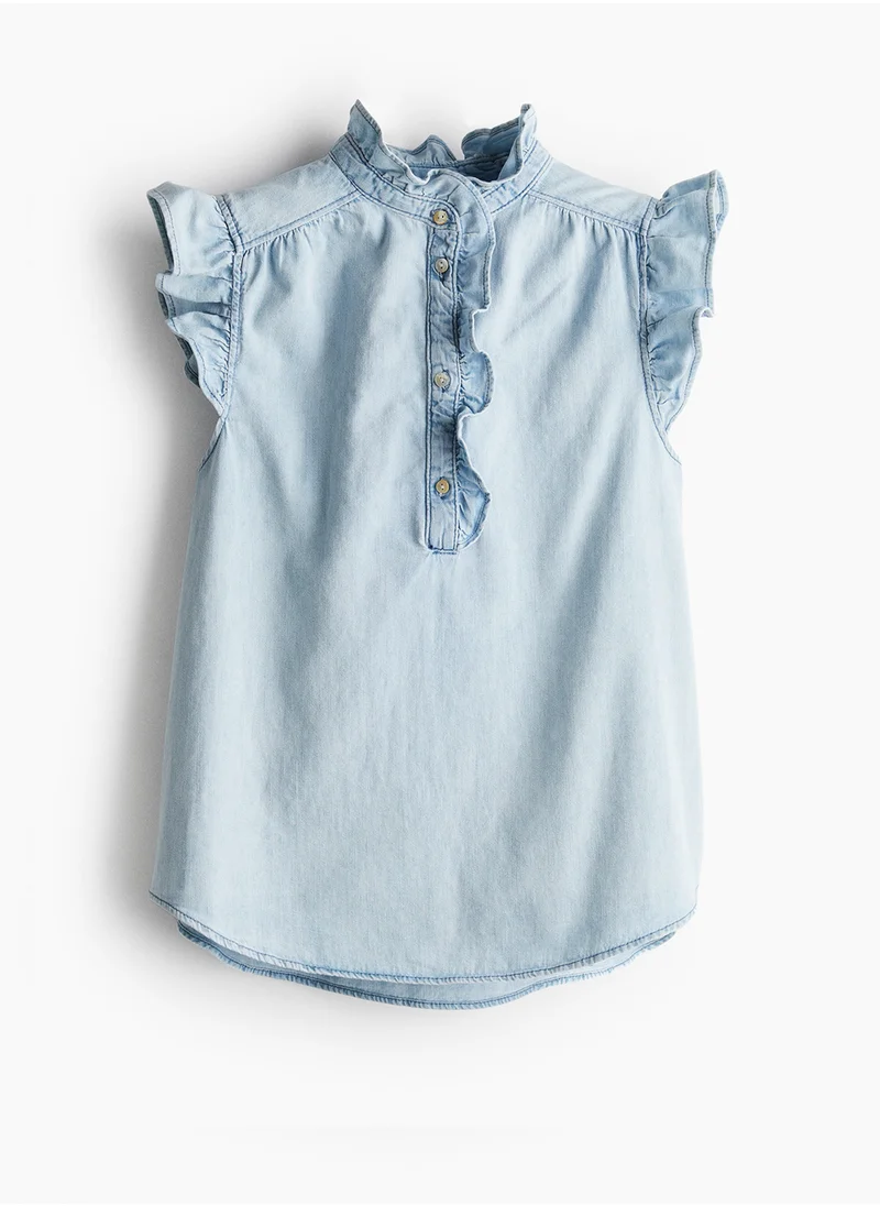 H&M Flutter-Sleeved Denim Blouse