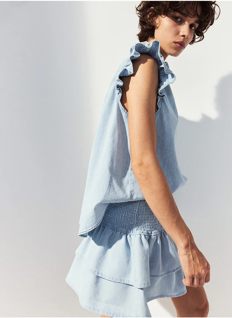H&M Flutter-Sleeved Denim Blouse