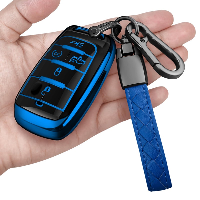 Sindeda for Dodge Key Fob Cover with Keychain Soft Full Protection Key Shell Key Case Compatible with 2019-2025 Dodge RAM 1500 2500 3500 (Blue, 4-5 Buttons) - Image 1