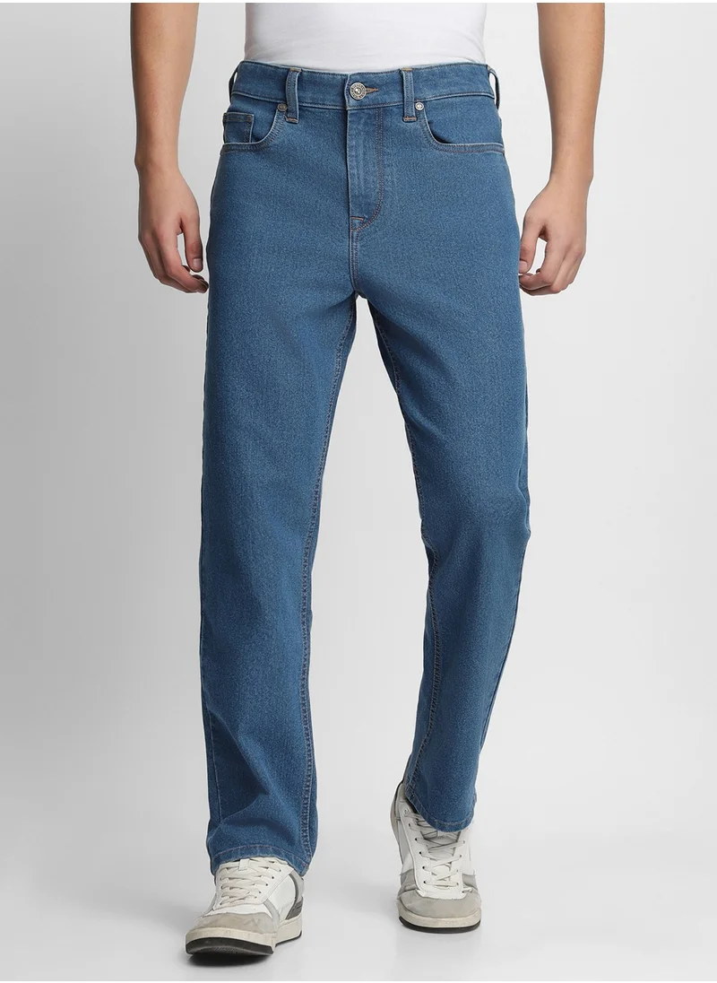 دينيس لينغو Straight Fit Indigo Men's Cotton Poly Stretch Jeans with Button & Zip Closure