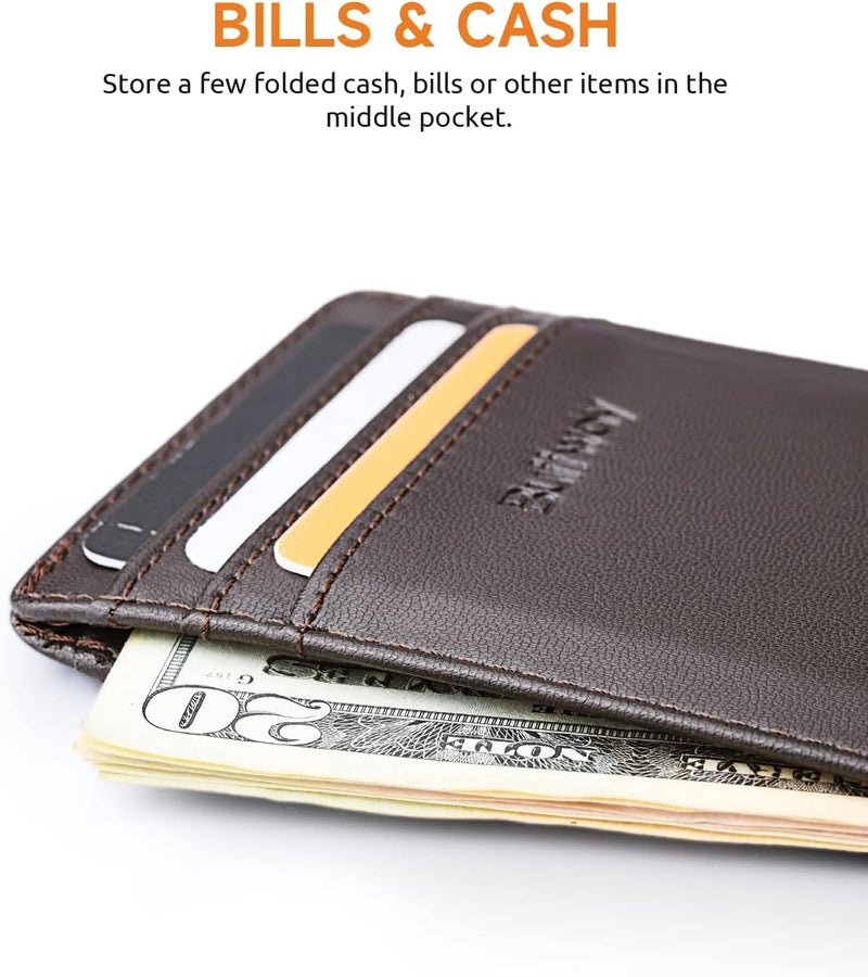 Buffway Mens Slim Wallet, Minimalist Thin Front Pocket Leather Credit Card Holder with RFID Blocking for Work Travel - Image 5