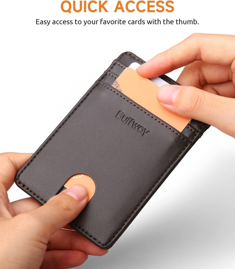 Buffway Mens Slim Wallet, Minimalist Thin Front Pocket Leather Credit Card Holder with RFID Blocking for Work Travel - Image 3