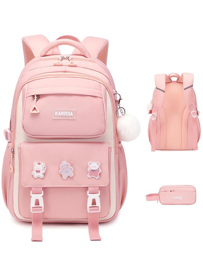 Karissa 2pc set School bag with pencil bag,Waterproof School Backpacks for Girls,Middle Schoolbag Elementary Student Bookbag,Multiple Pockets Schoolbags,Large Casual School Daypacks for Teens - Image 1