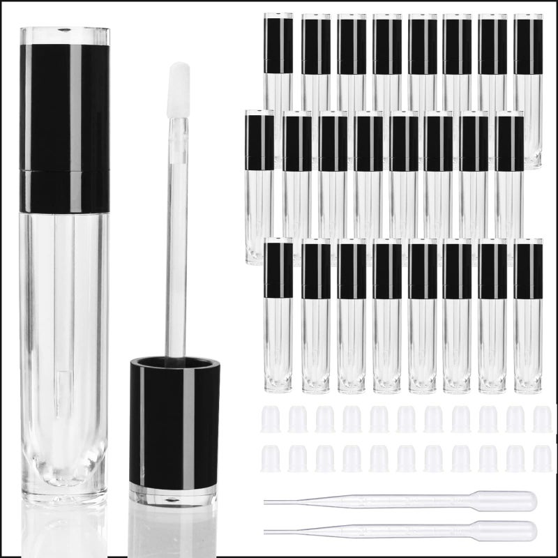 COSIDEA 26 pcs Refillable Empty 8ml Lip Gloss Tubes with clear WandRound black Lipgloss ContainersDIY cosmetic packing Container Bulk Wholesale - Image 2