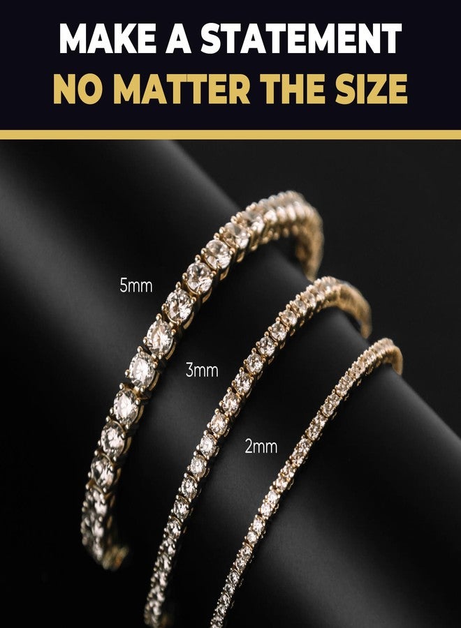 GLD Round Cut Tennis Bracelet - Iced Out Chain for Men and Women in Yellow, White and Rose Gold from 2MM-5MM, 6”-9” - Available in Diamond, Canary and Pink Diamond Micro, 6 Inch, White Gold, no - Image 4