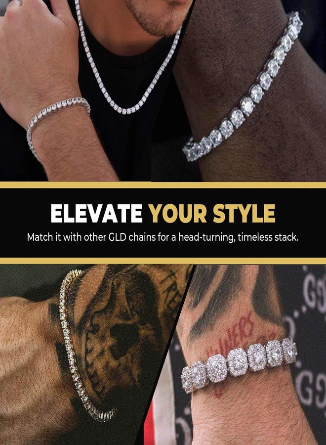 GLD Round Cut Tennis Bracelet - Iced Out Chain for Men and Women in Yellow, White and Rose Gold from 2MM-5MM, 6”-9” - Available in Diamond, Canary and Pink Diamond Micro, 6 Inch, White Gold, no - Image 5