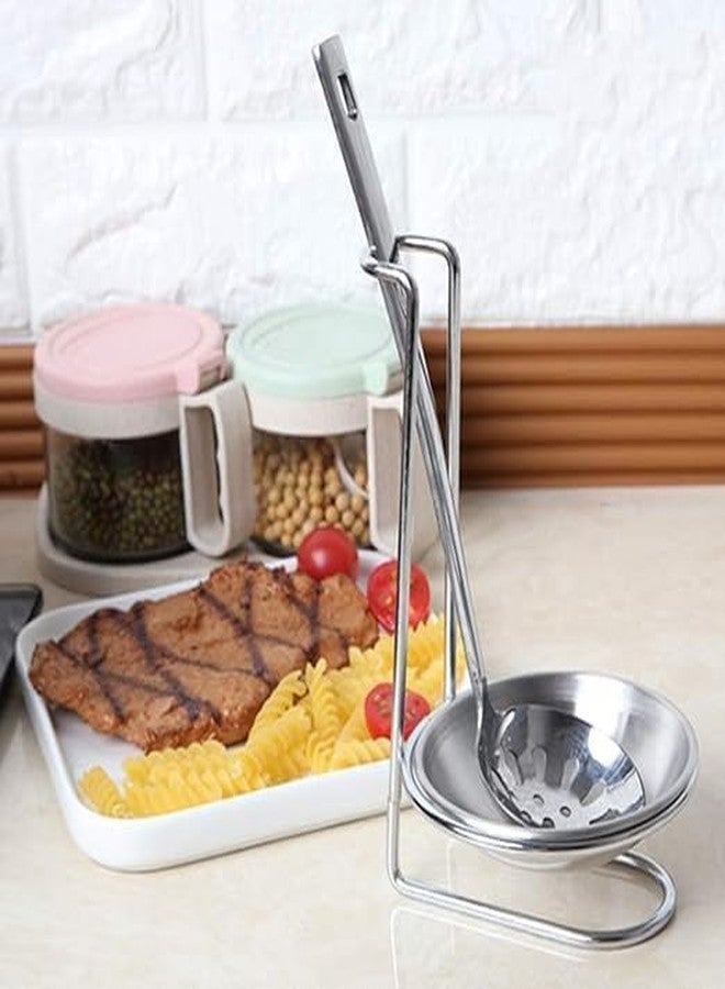 REPLEX Metal Multifunctional Spoon Rack Ladle Holder, Storage Organizer Oil Spoon Rest Lid Stand Holder Spatula Rack Shelf Tray - Standard, Silver - Image 2