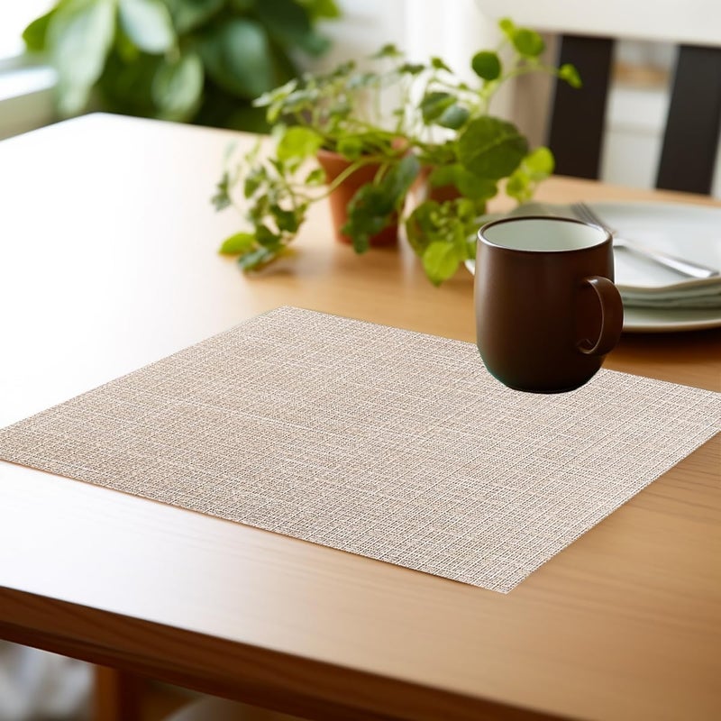 pigchcy Beige Placemats Set of 4 Vinyl PVC Durable Place Mats for Dining Table,Heat Resistant Non-Slip Woven Tabel Mats (18x12 inches, Beige) - Image 4