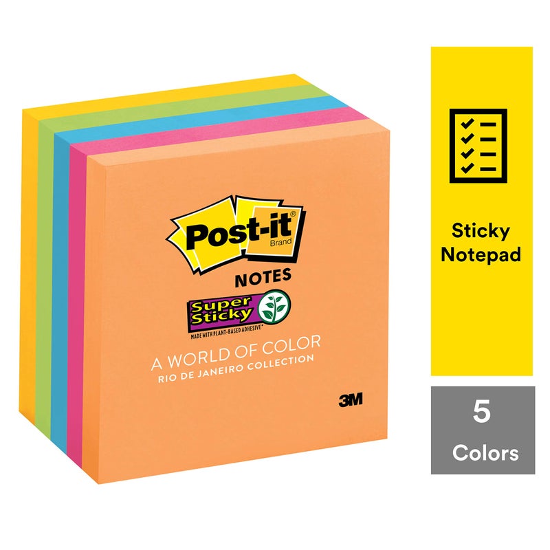 Post It Post-it Super Sticky Notes, 2X Sticking Power, 3 in x 3 in, 5 Pads/Pack, 90 Sheets/Pad (neon Colour) - Image 5