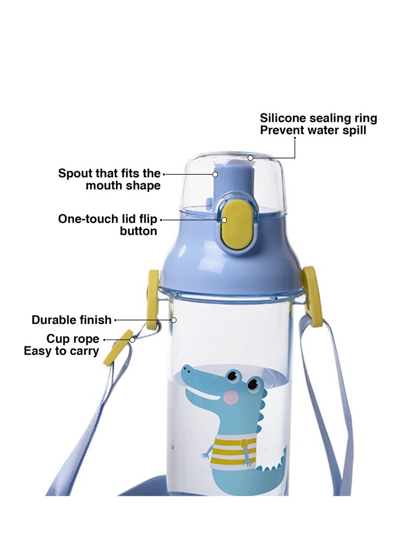 Fissman زجاجة مياه للأطفال خالية من مادة BPA وغير سامة، زجاجة عصير بلاستيكية محلية الصنع، حليب، مشروبات الشوكولاتة الباردة مع غطاء قابل للطي مانع للتسرب 450 مل - Image 2
