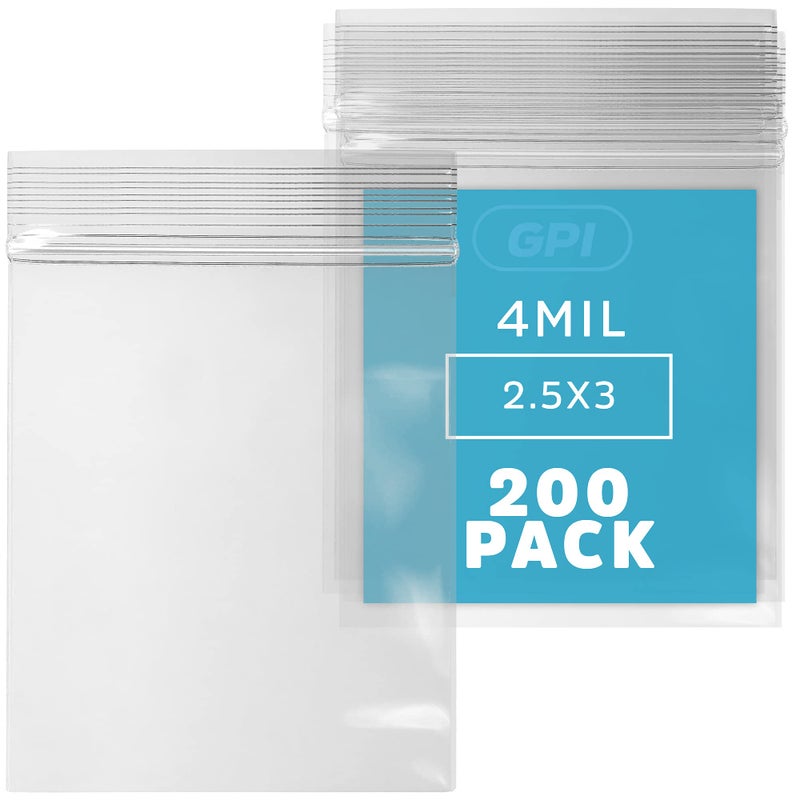 2.5 x 3 inches, 4Mil Clear Reclosable ZIP Bags, Pack of 200 - GPI Brand