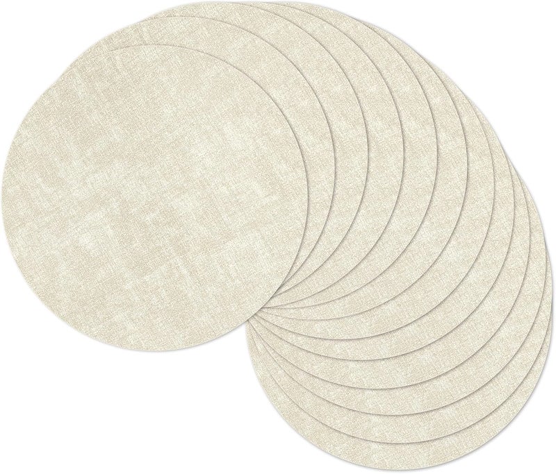 NCUE 13" Round Placemats Set of 12, Reversible Faux Leather Heat Resistant Table Mats, 100% Waterproof Oilproof Wipeable Table Protective Placemats for Vinyl, Washable for Indoor (12, Beige) - Image 1