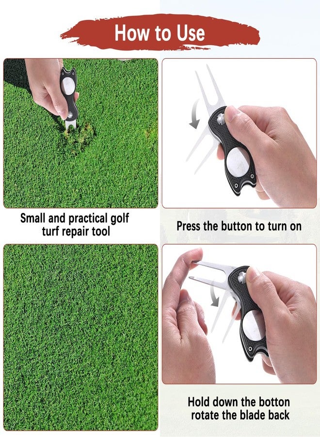 TIXIPEM Golf Divot Repair Tool- Switch Foldable Divot Tool Rack with Magnetic Ball Marker & Open Button Use for Golf Accessories & Gifts - [Orange] Green Fork Tines - Image 4