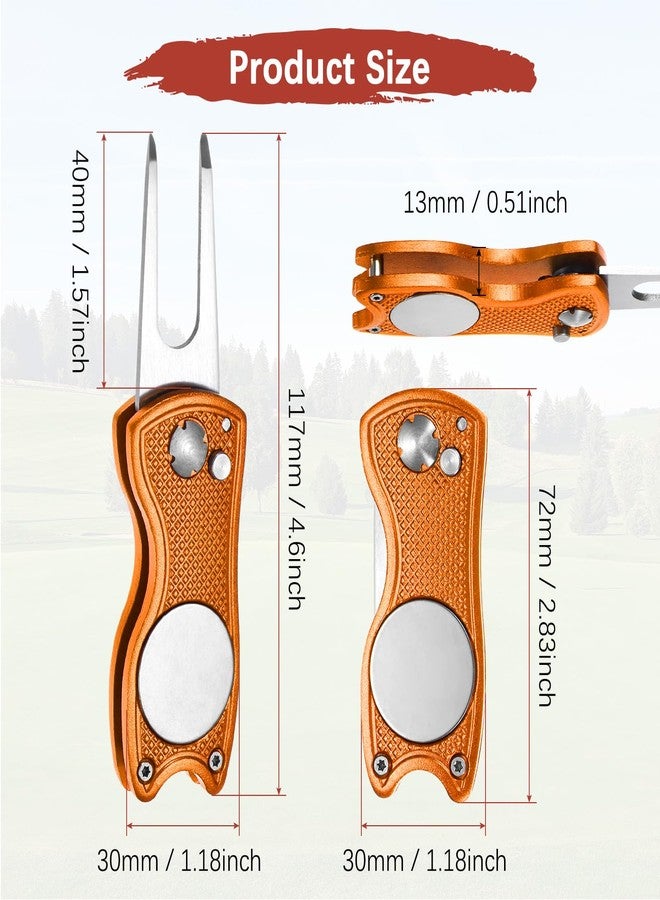 TIXIPEM Golf Divot Repair Tool- Switch Foldable Divot Tool Rack with Magnetic Ball Marker & Open Button Use for Golf Accessories & Gifts - [Orange] Green Fork Tines - Image 3