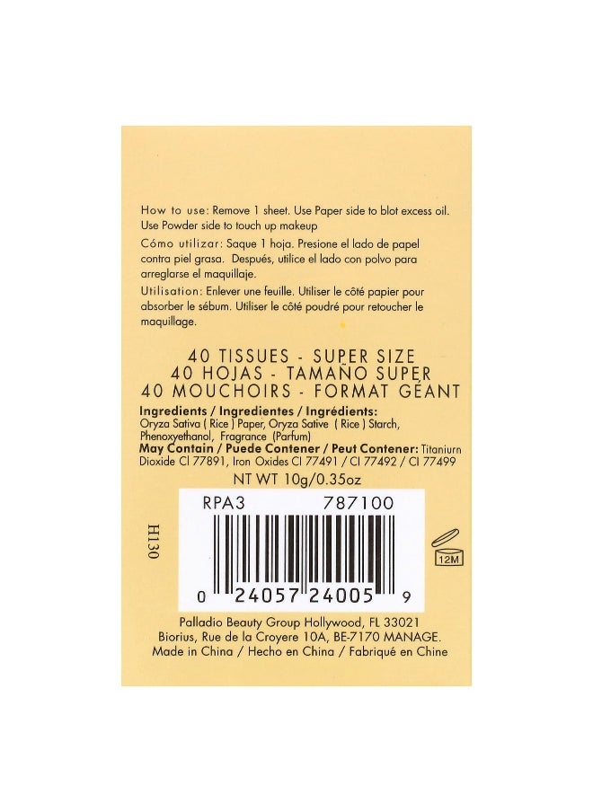 PALLADIO Palladio, Rice Paper, Oil-Absorbing Blotting Tissues, Natural RPA3, 40 Tissues  - Image 2