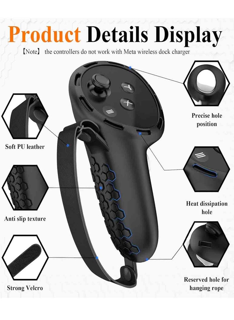 أطراف التحكم لـ Oculus Quest 3، غطاء حماية مغطى بالسيليكون مع أحزمة يد للتحكم وغطاء جهاز التحكم بقطعتين لملحقات Meta Quest 3 - أسود - Image 3