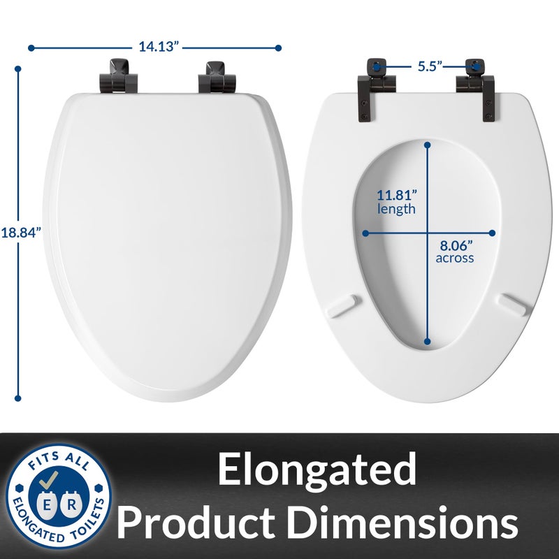 Mayfair Bennett Toilet Seat with Matte Black Hinges, Slow Close Wood Seat, Secure Metal Hinges, Easy Install, Made in USA, Elongated, White - Image 5