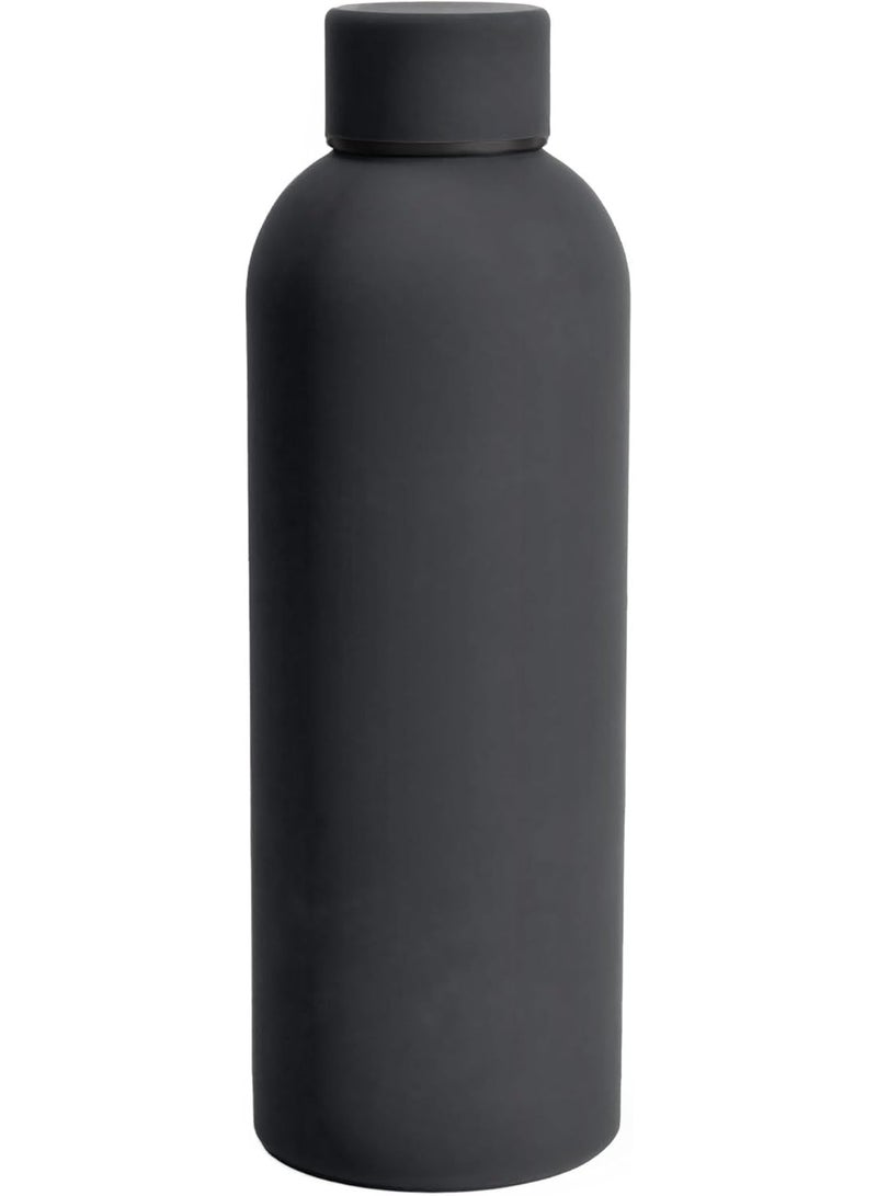 زجاجة مياه حرارية سوداء معزولة بالتفريغ سعة 500 مل - قارورة ستانلس ستيل 304 تحافظ على المشروبات ساخنة 12 ساعة وباردة 24 ساعة | تصميم مانع للتسرب، سهل الحمل، مثالية للرياضة، السفر، القهوة، وجميع المشروبات الساخنة والباردة. - Image 1