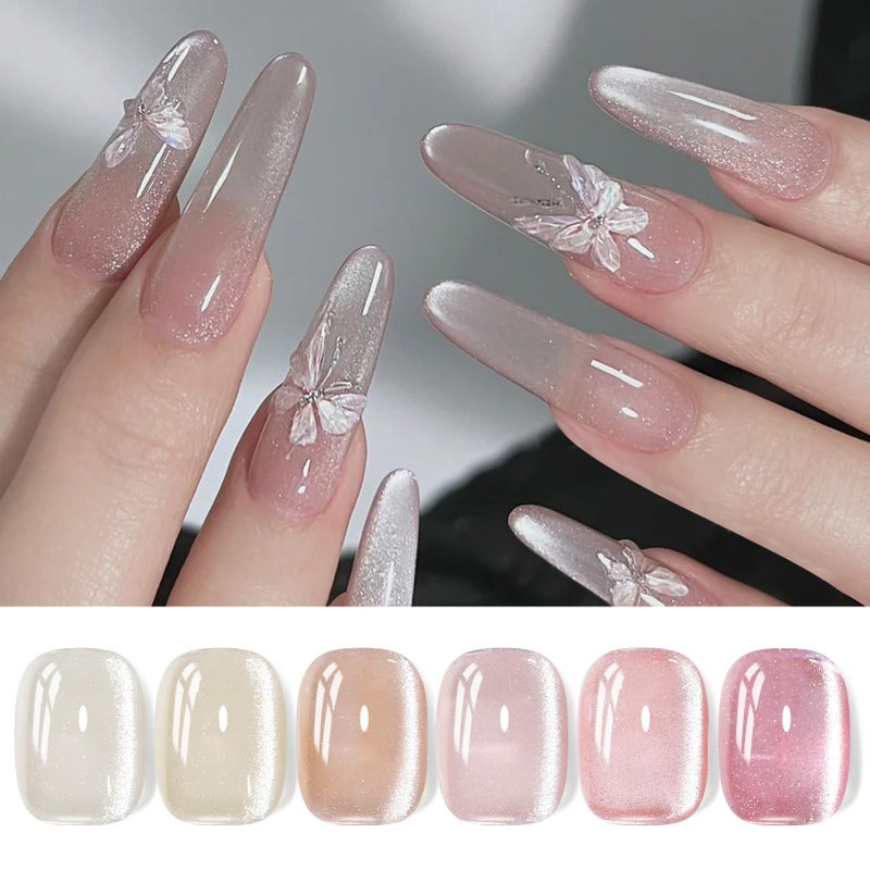 Born Pretty Cat Magnetic Eye Gel Nail Polish Jelly Pink Moonlight Crystal Glass Cat Magnetic Shimmer Glitter Holographic Nail Polish Salon Gel Manicure and Nail Art DIY at Home 7ML 6PCS - Image 4