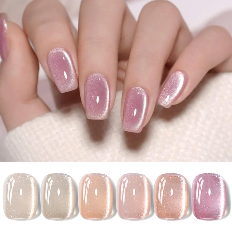 Born Pretty Cat Magnetic Eye Gel Nail Polish Jelly Pink Moonlight Crystal Glass Cat Magnetic Shimmer Glitter Holographic Nail Polish Salon Gel Manicure and Nail Art DIY at Home 7ML 6PCS - Image 1