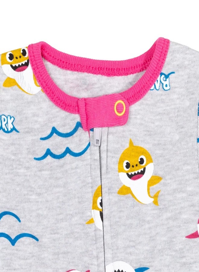 Pinkfong Baby Shark Infant Baby Girls 2 Pack Zip Up Sleep N' Play Coveralls Pink/Gray 24 Months - Image 3