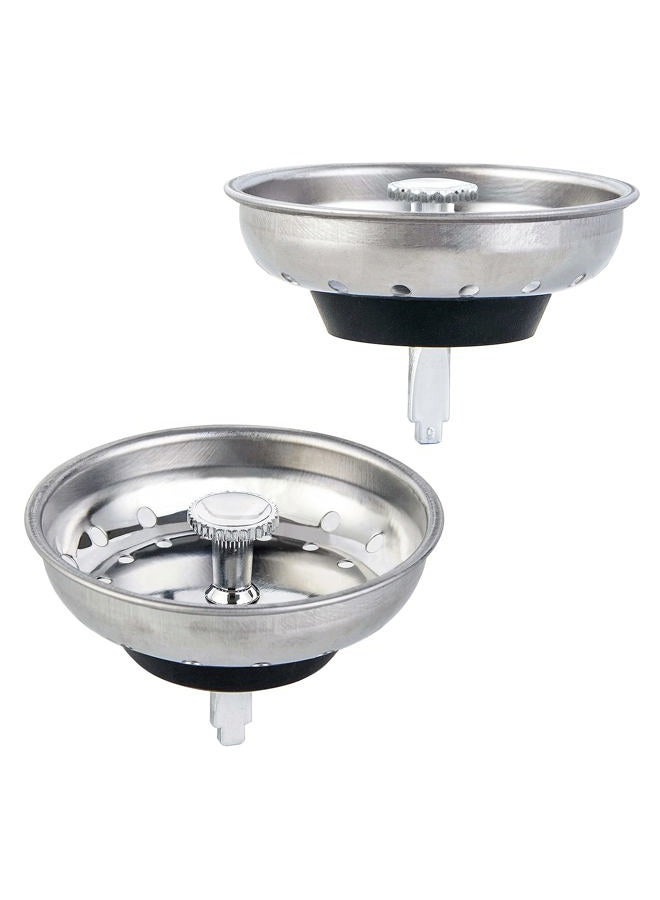 CORNERJOY 2 PCS Kitchen Sink Strainer and Stopper Combo Basket Replacement for Standard 3-1/2 inch Drain,Stainless Steel Basket with Rubber Stopper Bottom - Image 1